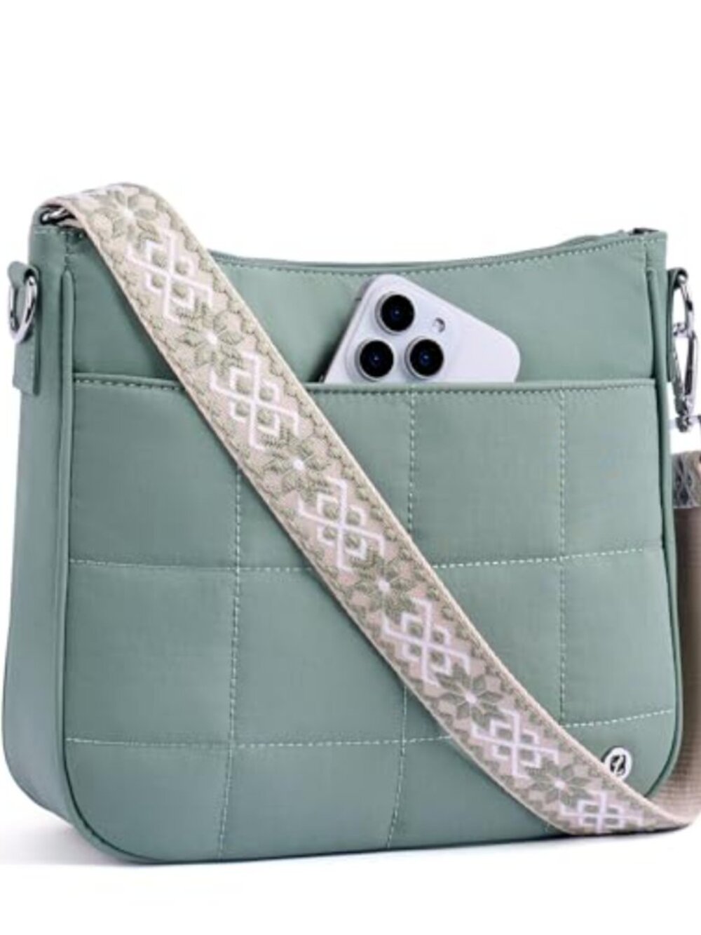 Quilted Puffer Crossbody Bag Anti-Theft Nylon Travel Purse Guitar Strap